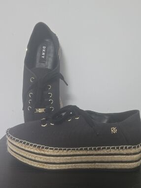 DKNY Black Canvas Platform Espadrille Lace-Up Sneakers